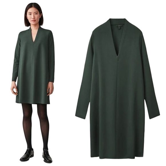 COS A-line V-neck Dress in Green Size XS - Picture 1 of 7
